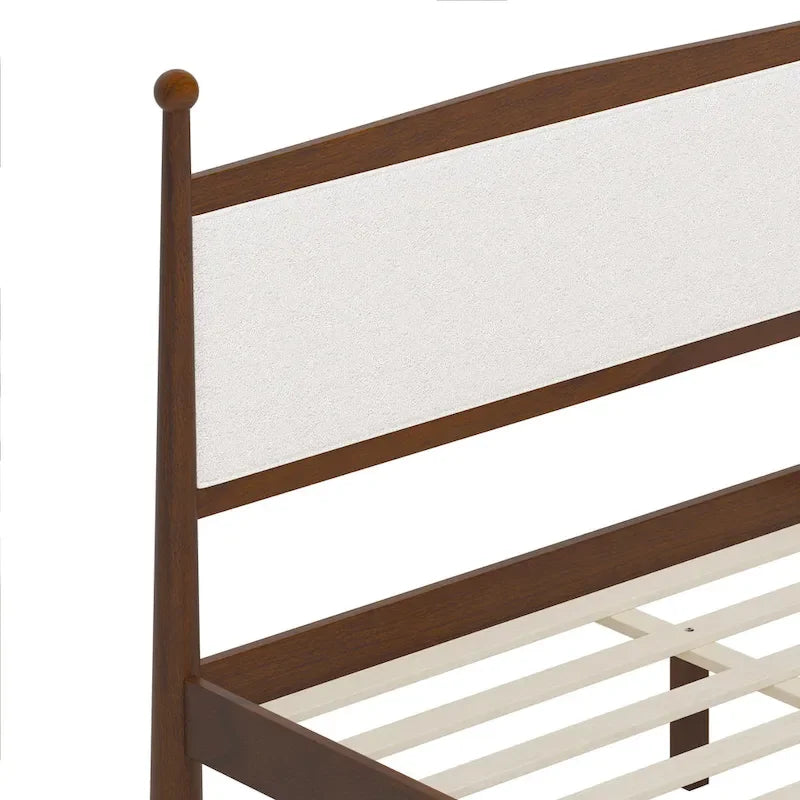 Lit plateforme avec tête de lit capitonnée en tissu bouclette, sommier à lattes en bois ne nécessitant pas de sommier tapissier, lit bas - Design minimaliste