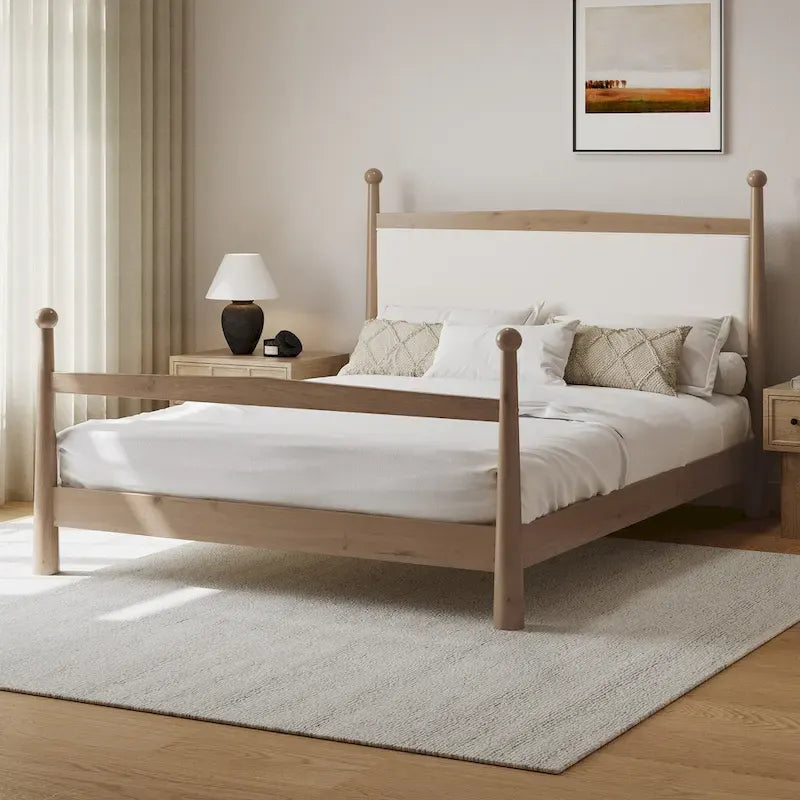 Lit plateforme avec tête de lit capitonnée en tissu bouclette, sommier à lattes en bois ne nécessitant pas de sommier tapissier, lit bas - Design minimaliste
