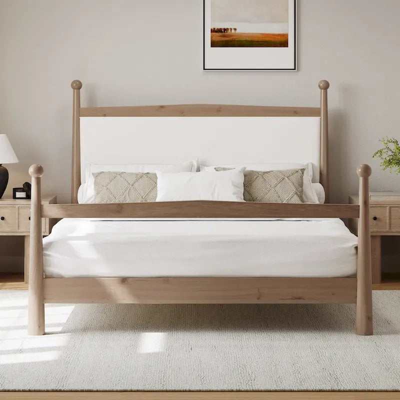 Lit plateforme avec tête de lit capitonnée en tissu bouclette, sommier à lattes en bois ne nécessitant pas de sommier tapissier, lit bas - Design minimaliste