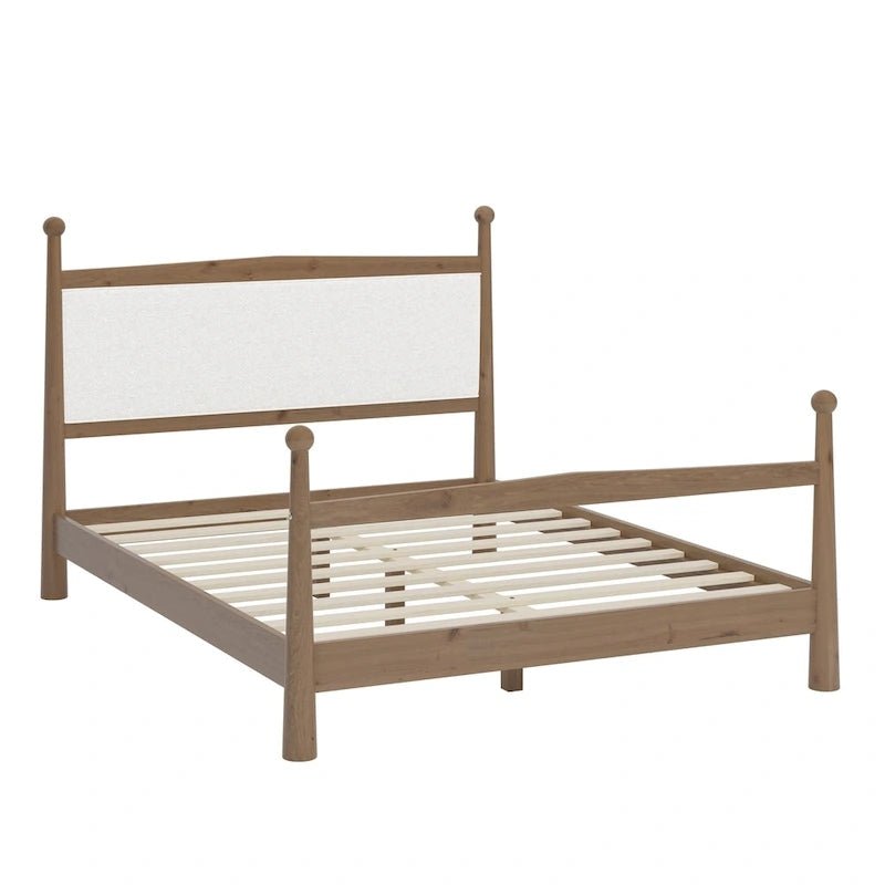 Lit plateforme avec tête de lit capitonnée en tissu bouclette, sommier à lattes en bois ne nécessitant pas de sommier tapissier, lit bas - Design minimaliste
