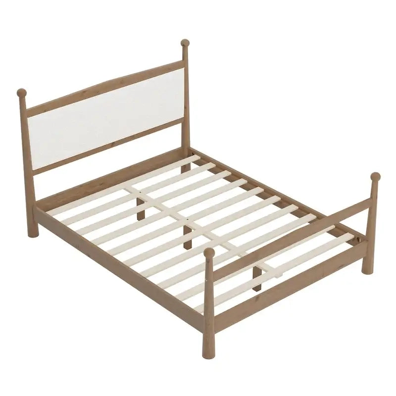 Lit plateforme avec tête de lit capitonnée en tissu bouclette, sommier à lattes en bois ne nécessitant pas de sommier tapissier, lit bas - Design minimaliste