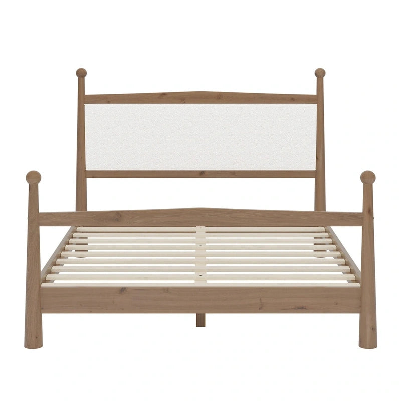 Lit plateforme avec tête de lit capitonnée en tissu bouclette, sommier à lattes en bois ne nécessitant pas de sommier tapissier, lit bas - Design minimaliste