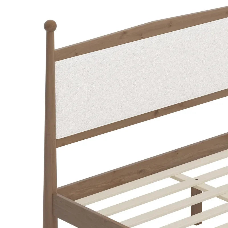 Lit plateforme avec tête de lit capitonnée en tissu bouclette, sommier à lattes en bois ne nécessitant pas de sommier tapissier, lit bas - Design minimaliste