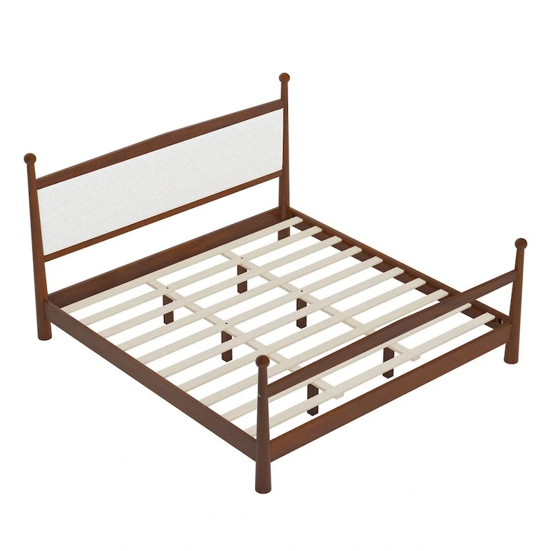 Lit plateforme avec tête de lit capitonnée en tissu bouclette, sommier à lattes en bois ne nécessitant pas de sommier tapissier, lit bas - Design minimaliste