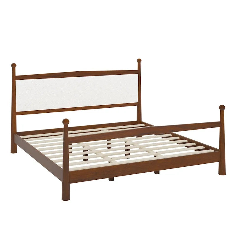Lit plateforme avec tête de lit capitonnée en tissu bouclette, sommier à lattes en bois ne nécessitant pas de sommier tapissier, lit bas - Design minimaliste