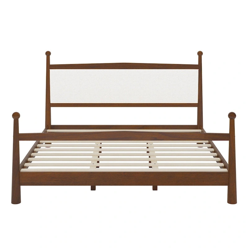 Lit plateforme avec tête de lit capitonnée en tissu bouclette, sommier à lattes en bois ne nécessitant pas de sommier tapissier, lit bas - Design minimaliste