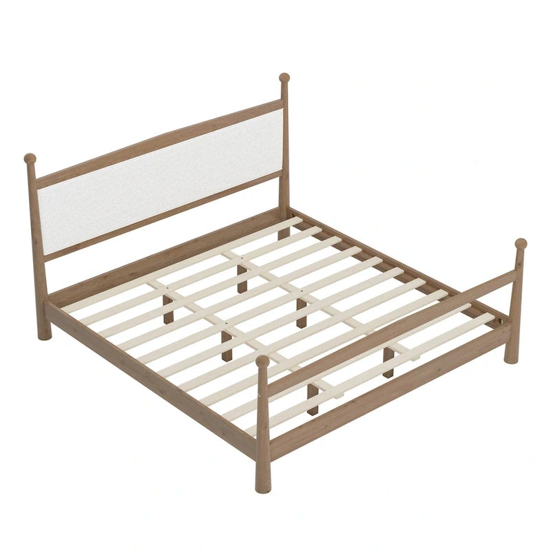 Lit plateforme avec tête de lit capitonnée en tissu bouclette, sommier à lattes en bois ne nécessitant pas de sommier tapissier, lit bas - Design minimaliste