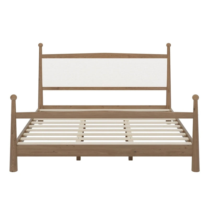 Lit plateforme avec tête de lit capitonnée en tissu bouclette, sommier à lattes en bois ne nécessitant pas de sommier tapissier, lit bas - Design minimaliste