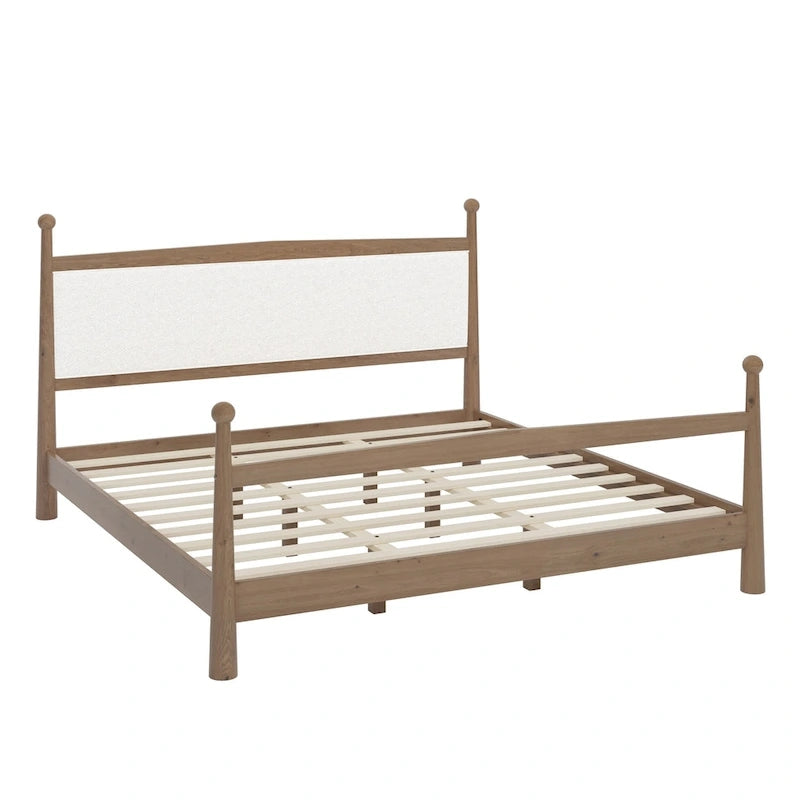 Lit plateforme avec tête de lit capitonnée en tissu bouclette, sommier à lattes en bois ne nécessitant pas de sommier tapissier, lit bas - Design minimaliste