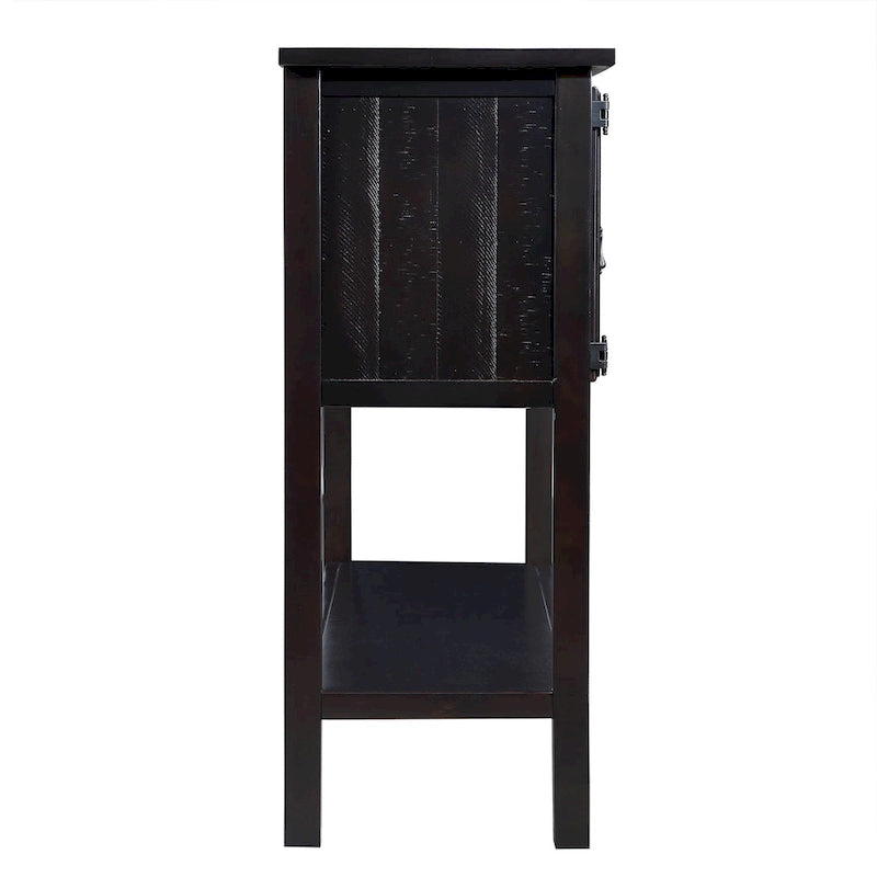 Table Console Buffet en Bois Massif avec 2 Tiroirs, Placards et Étagère Inférieure, Meuble de Rangement pour Salle à Manger