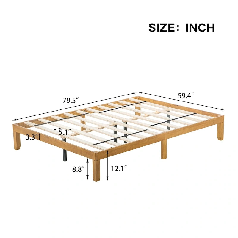 Lit plateforme Queen en bois avec support de lattes en bois solide pour chambre à coucher