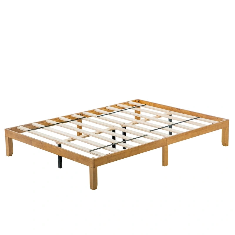 Lit plateforme Queen en bois avec support de lattes en bois solide pour chambre à coucher