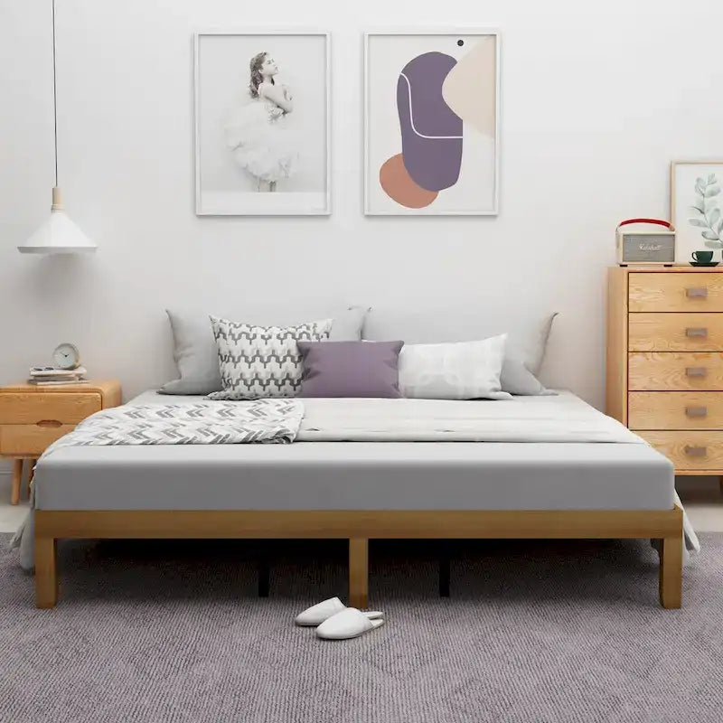 Lit plateforme Queen en bois avec support de lattes en bois solide pour chambre à coucher