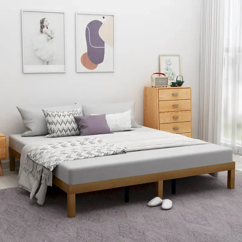 Lit plateforme Queen en bois avec support de lattes en bois solide pour chambre à coucher