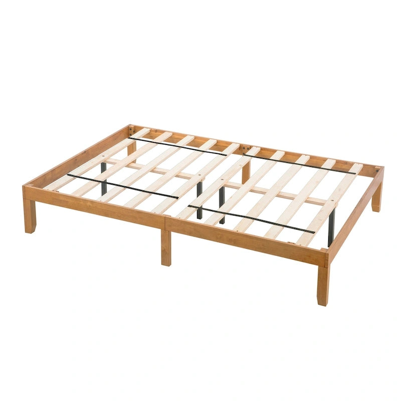 Lit plateforme Queen en bois avec support de lattes en bois solide pour chambre à coucher