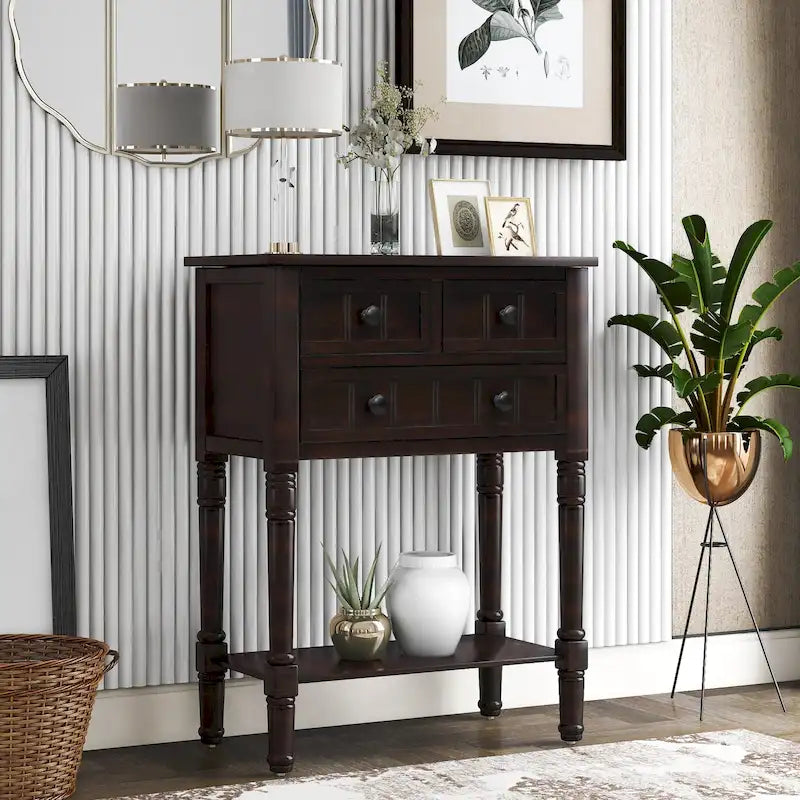 Console d'entrée antique bleu marine avec tiroir et étagère