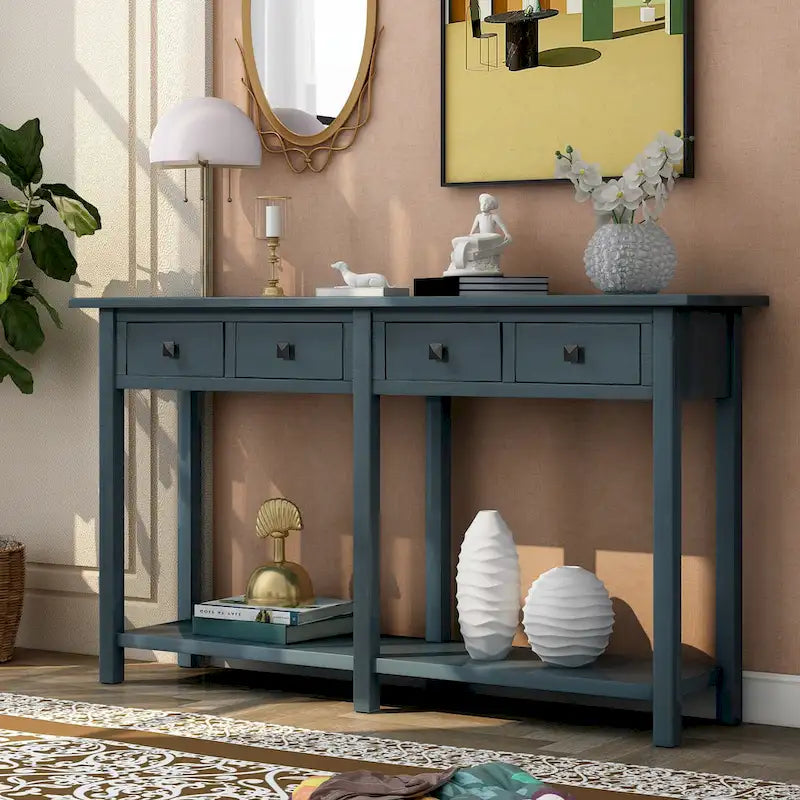 Antique Navy Entryway Console Table with Drawer and Shelf
