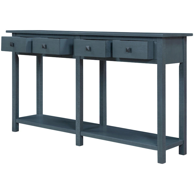 Console d'entrée antique bleu marine avec tiroir et étagère