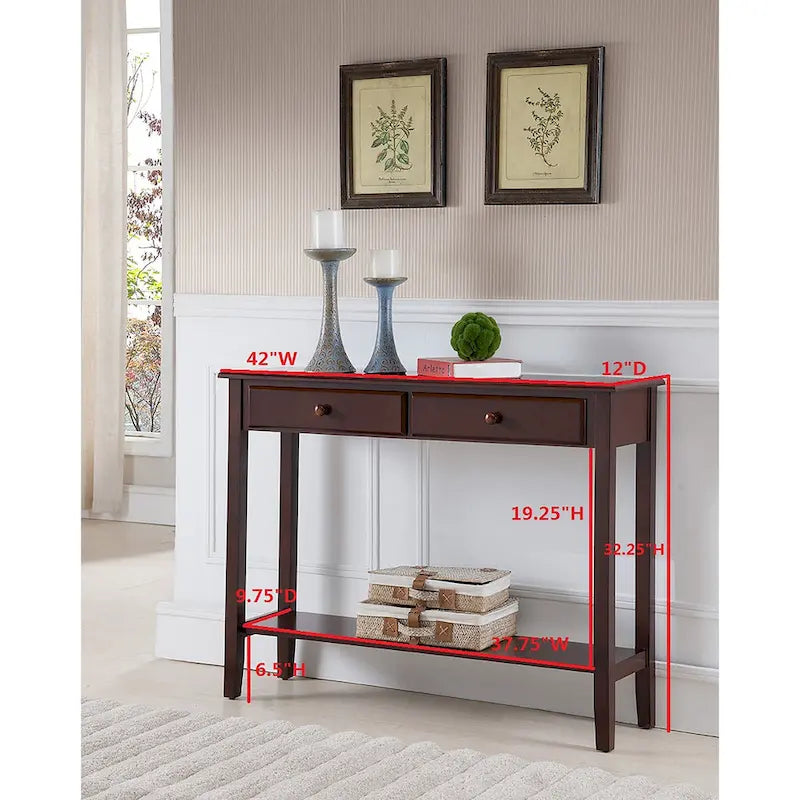 Console en bois avec 2 tiroirs