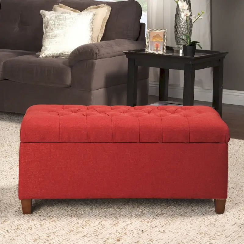 Banc de rangement canné capitonné couleur canneberge