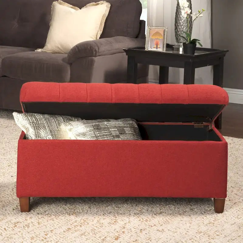 Banc de rangement canné capitonné couleur canneberge