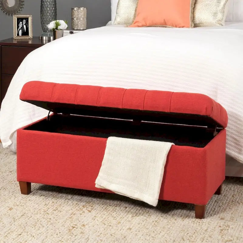 Banc de rangement canné capitonné couleur canneberge