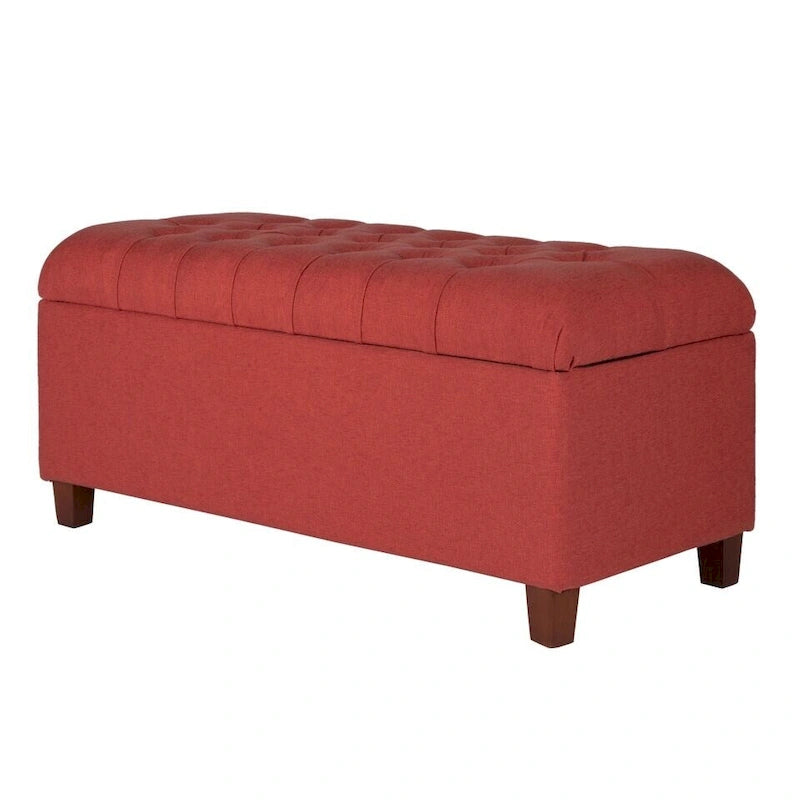 Banc de rangement canné capitonné couleur canneberge