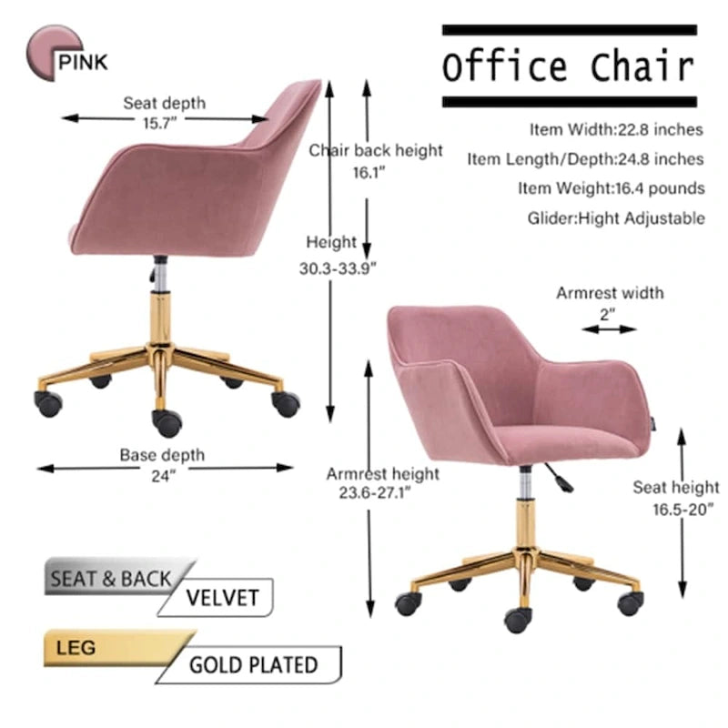 Chaise de bureau à domicile avec pieds en métal doré