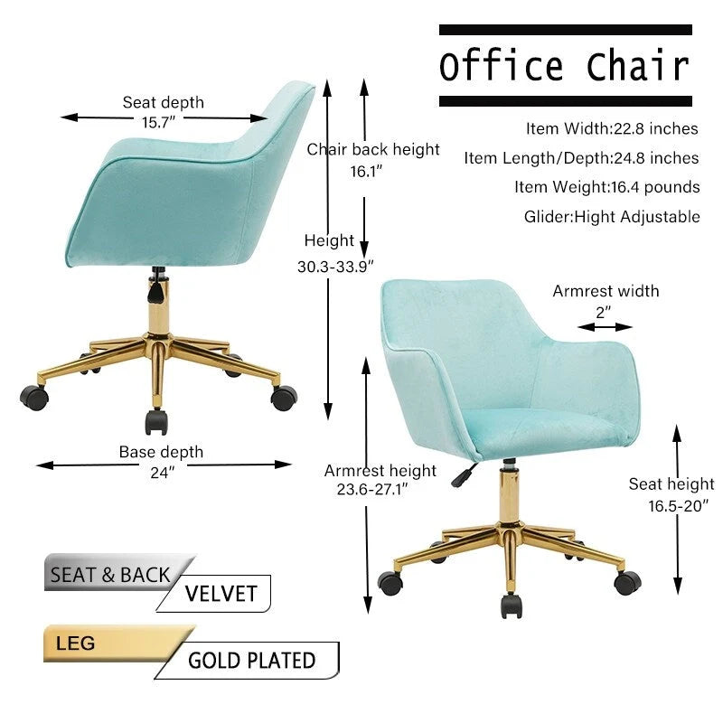 Chaise de bureau à domicile avec pieds en métal doré