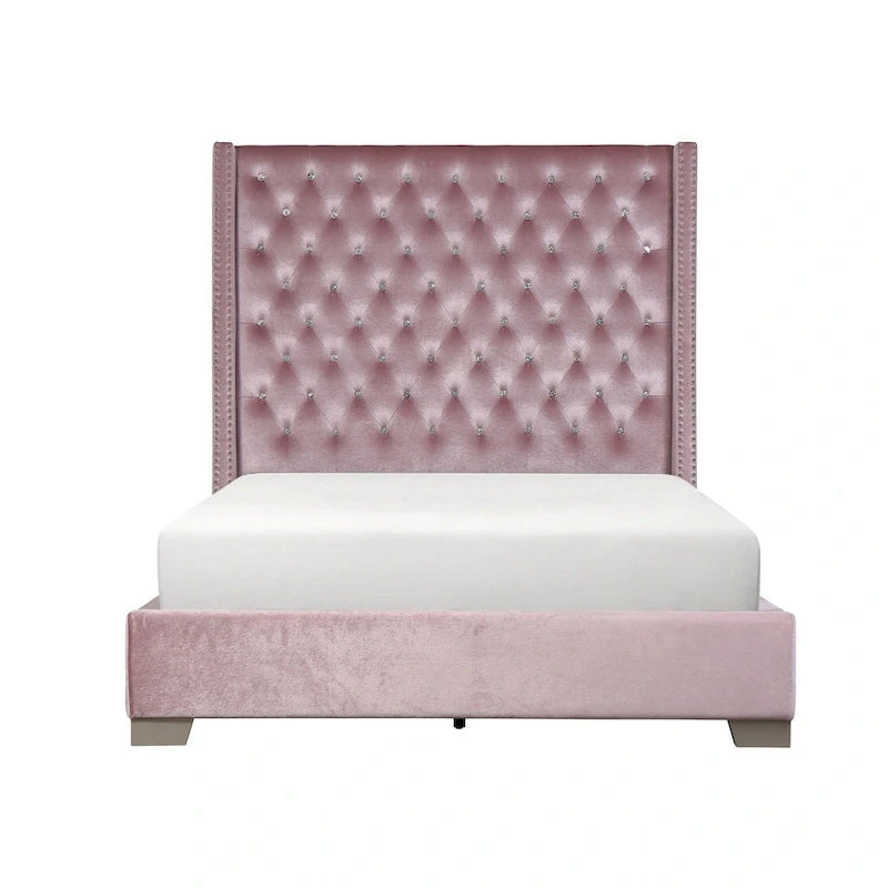 Newell Pink Velvet Upholstered Tufted Panel Bed