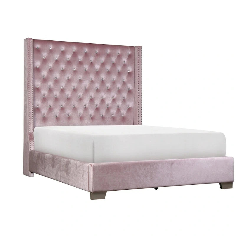 Lit capitonné Newell en velours rose
