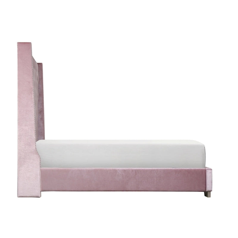 Lit capitonné Newell en velours rose