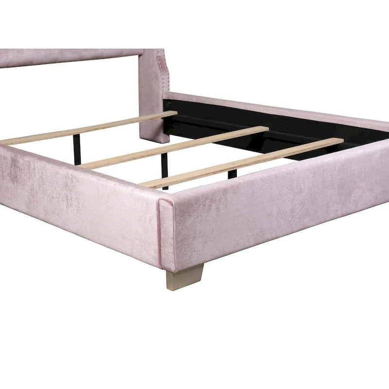 Lit capitonné Newell en velours rose