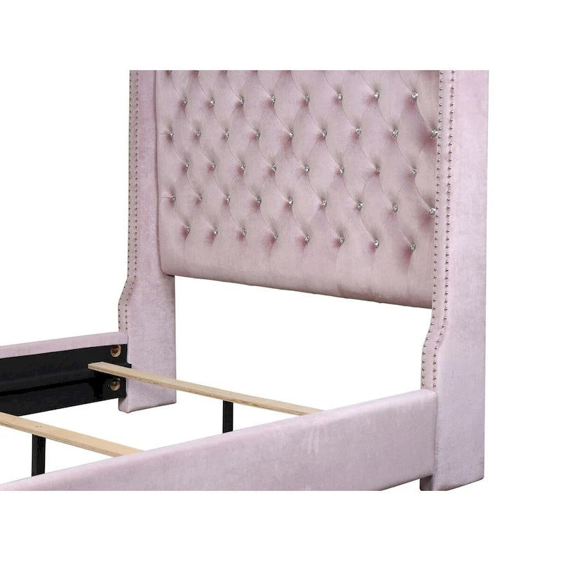 Lit capitonné Newell en velours rose