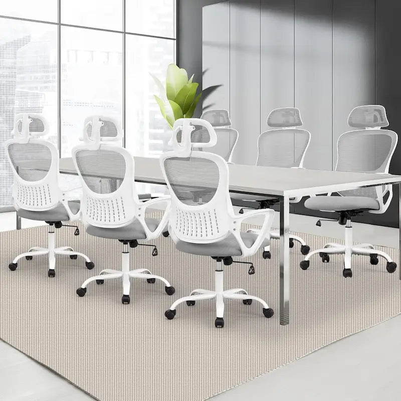 Chaise de bureau ergonomique, Chaise de bureau d'ordinateur confortable en maille à dossier haut avec accoudoirs fixes et appuie-tête réglable, Chaise pivotante à roulettes
