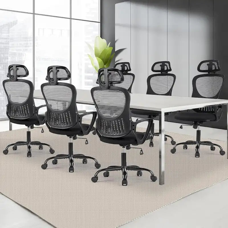 Chaise de bureau ergonomique, Chaise de bureau d'ordinateur confortable en maille à dossier haut avec accoudoirs fixes et appuie-tête réglable, Chaise pivotante à roulettes