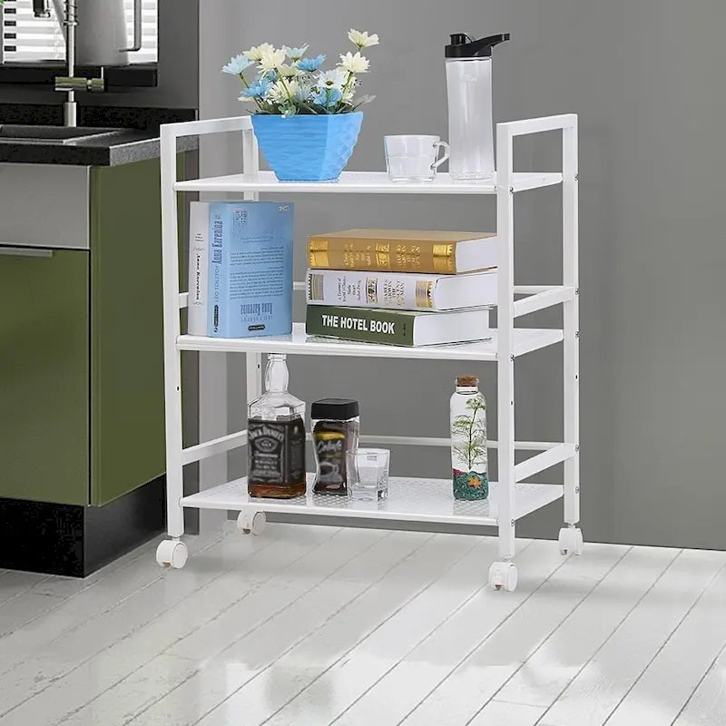 Chariot de rangement multi-usage à roulettes à 3 niveaux pour cuisine et salle de bain avec étagères élargies