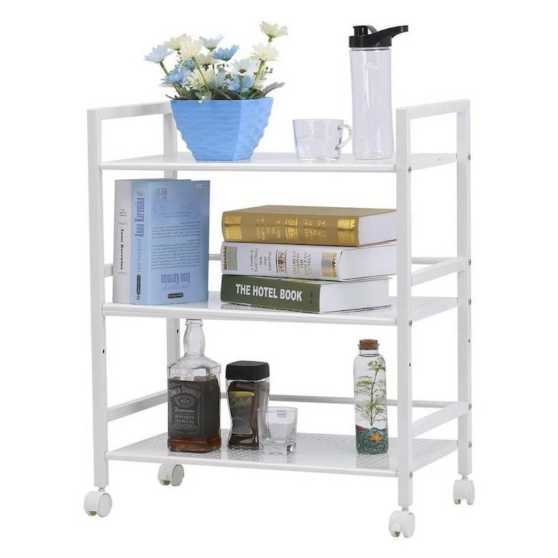 Chariot de rangement multi-usage à roulettes à 3 niveaux pour cuisine et salle de bain avec étagères élargies