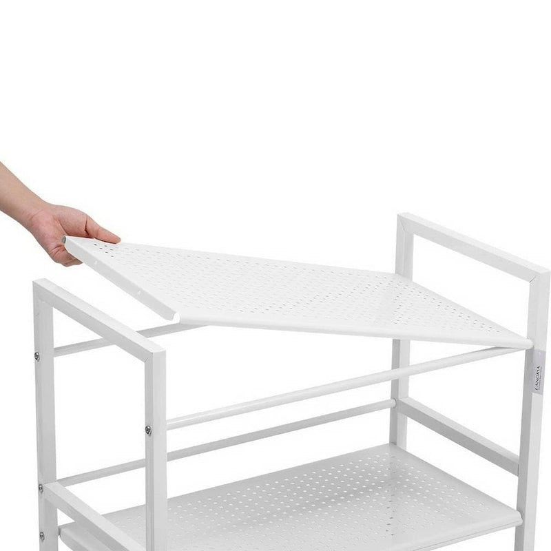 Chariot de rangement multi-usage à roulettes à 3 niveaux pour cuisine et salle de bain avec étagères élargies