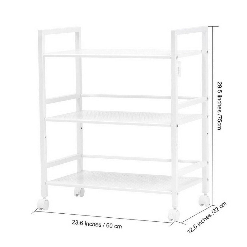 Chariot de rangement multi-usage à roulettes à 3 niveaux pour cuisine et salle de bain avec étagères élargies
