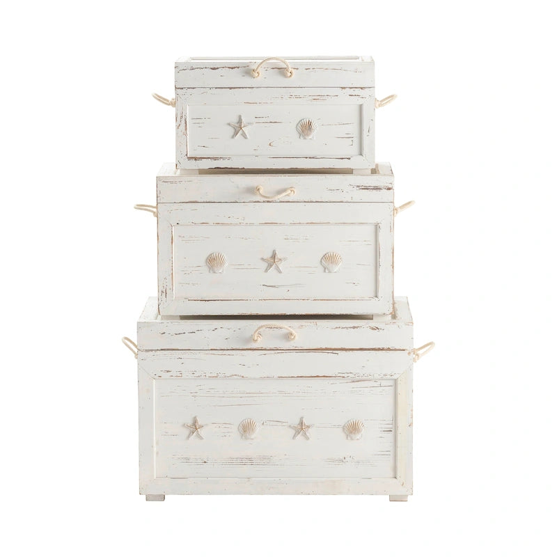 Ensemble de trois malles "Bord de mer" - 28,5x17x19,5, 24,5x14x14,75, 20,75x10,75x11,25