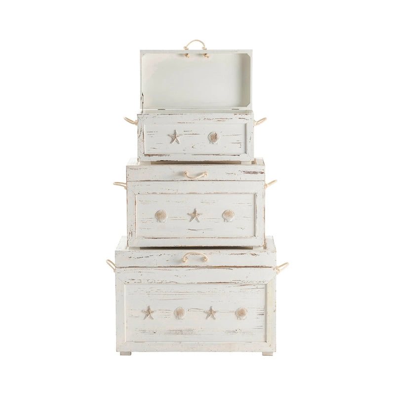 Ensemble de trois malles "Bord de mer" - 28,5x17x19,5, 24,5x14x14,75, 20,75x10,75x11,25