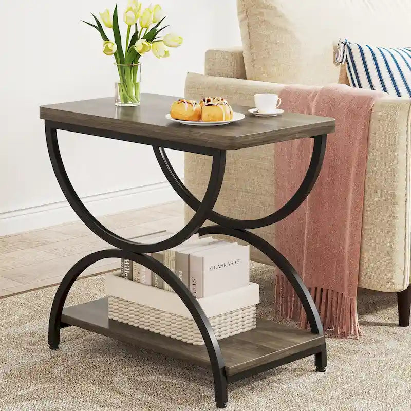 Table d'appoint rectangulaire de 23 pouces avec 2 niveaux et cadre métallique élégant pour chambre à coucher, table de chevet, table de canapé
