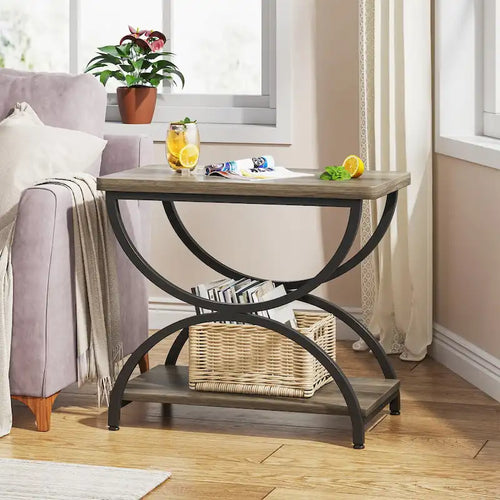 Table d'appoint rectangulaire de 23 pouces avec 2 niveaux et cadre métallique élégant pour chambre à coucher, table de chevet, table de canapé