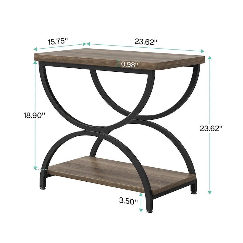 Table d'appoint rectangulaire de 23 pouces avec 2 niveaux et cadre métallique élégant pour chambre à coucher, table de chevet, table de canapé