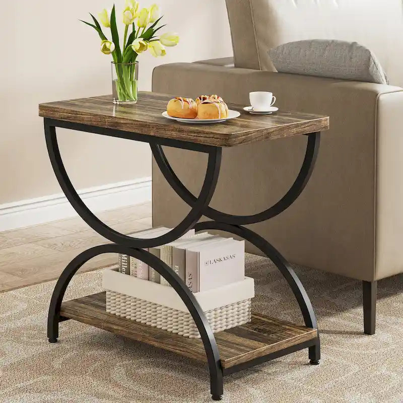 Table d'appoint rectangulaire de 23 pouces avec 2 niveaux et cadre métallique élégant pour chambre à coucher, table de chevet, table de canapé