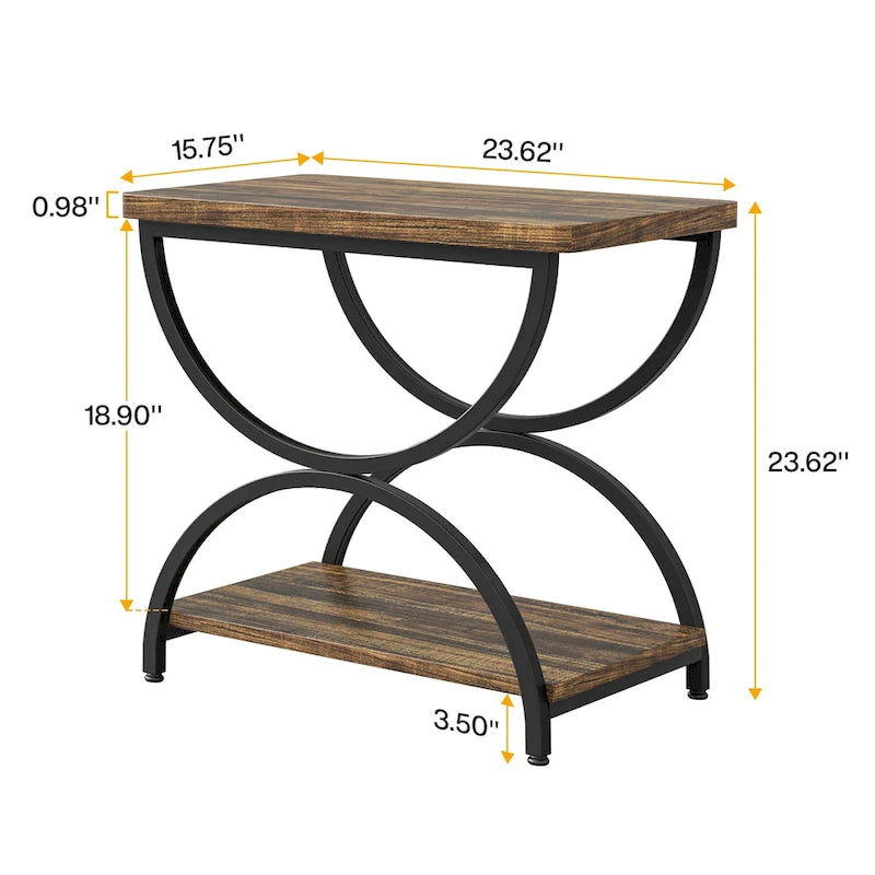 Table d'appoint rectangulaire de 23 pouces avec 2 niveaux et cadre métallique élégant pour chambre à coucher, table de chevet, table de canapé