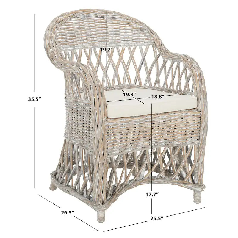 Fauteuil club en rotin naturel – 25.5 x 26.5 x 35.5 – 26Lx27Px36H