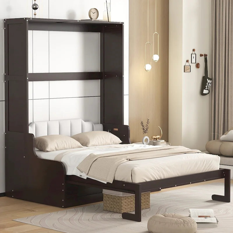Lit escamotable mural en bois avec coussin