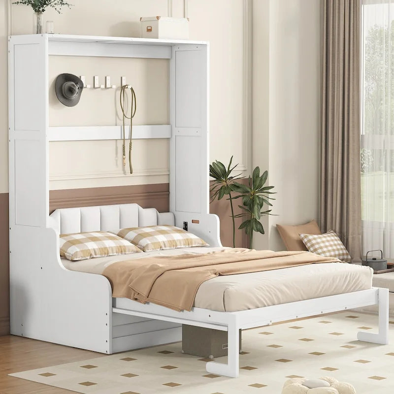 Lit escamotable mural en bois avec coussin